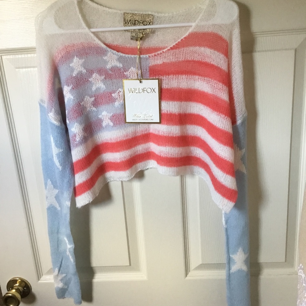 ✨NWT Wildfox U.S Flag Cozy Sweater Crop Top